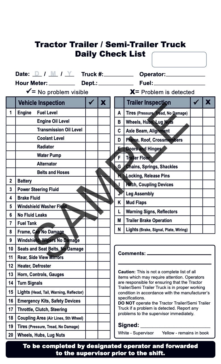 a checklist sample for a tractor trailer