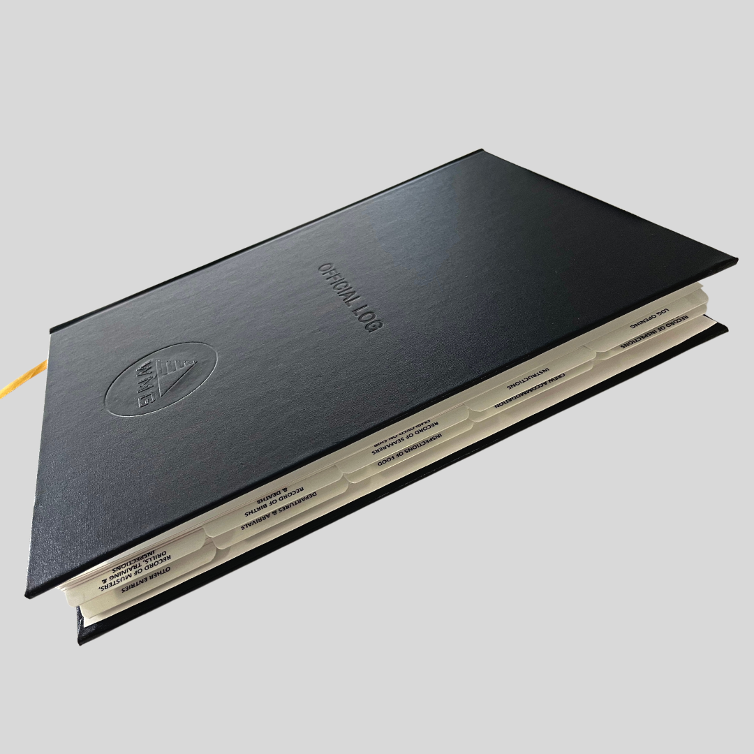 A log book with custom tabs.