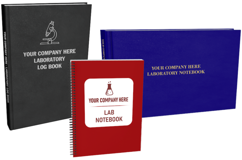 Three customizable laboratory log books in different styles.