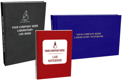 Three customizable laboratory log books in different styles.