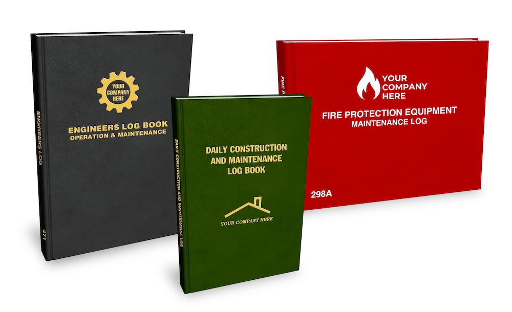 Three customizable stock log books in different styles.