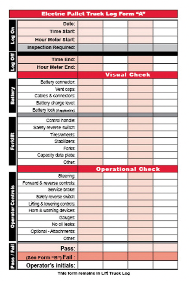 Electric Pallet Truck Log + Checklist Caddy # LOG(P)