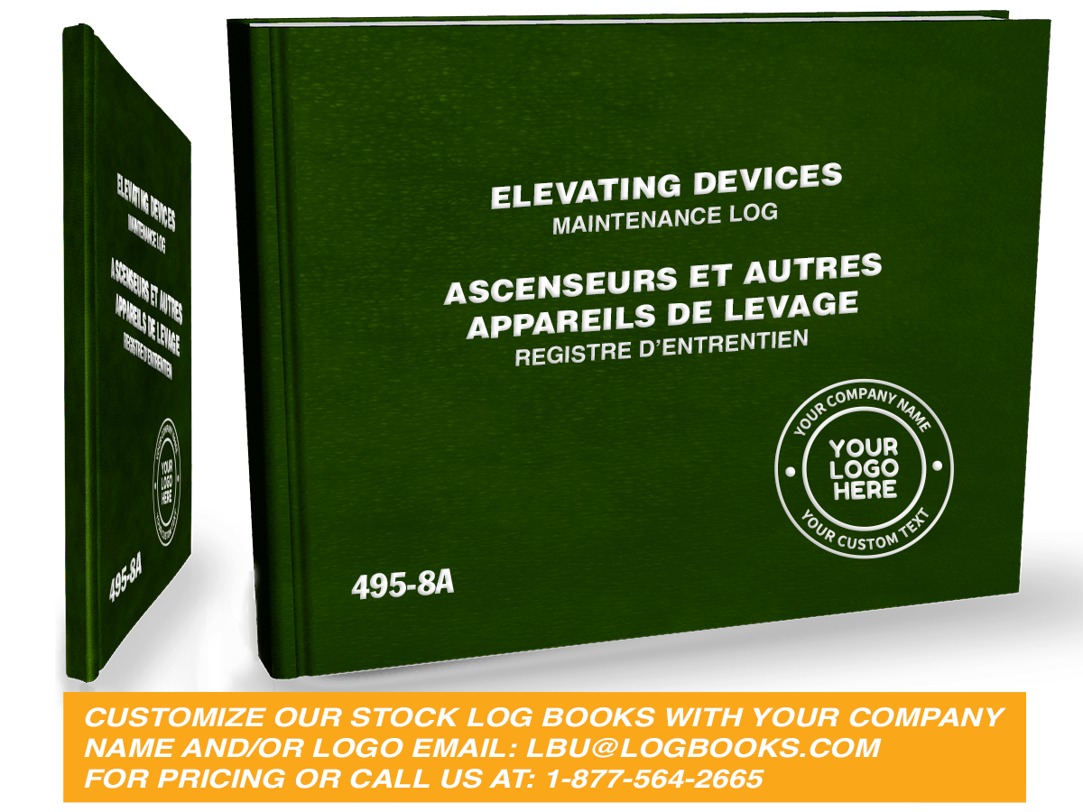 Elevating Devices (Elevator) Maintenance Log Book #495-8A Custom Cover