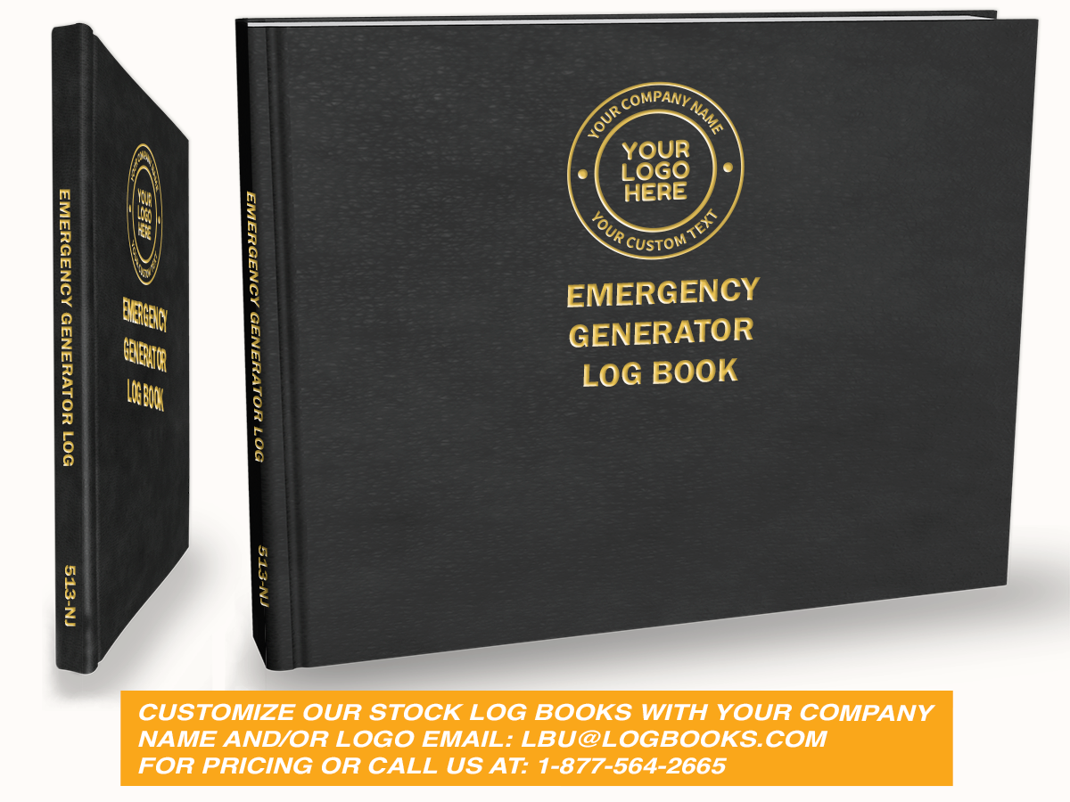 Emergency Generator Log Book #513-NJ Custom Cover