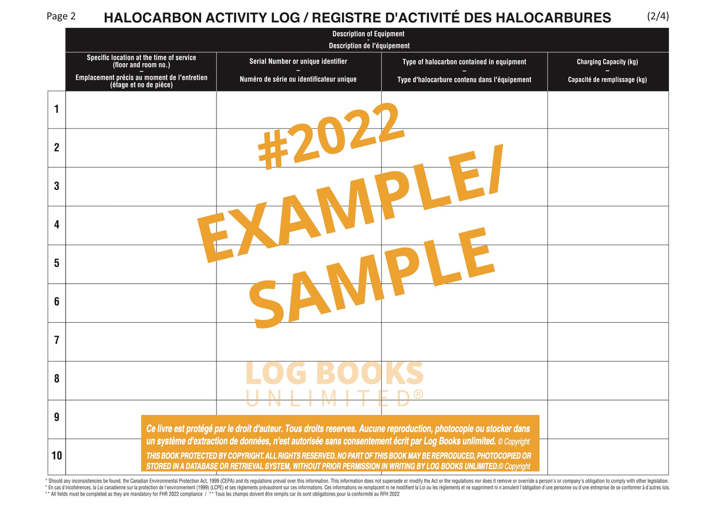 an example of halocarbon activity log book