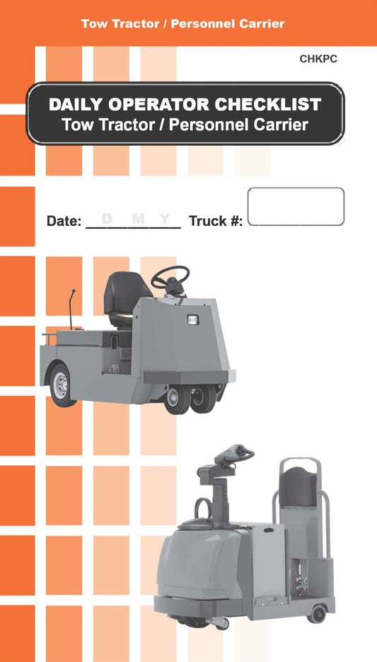 Front cover of a daily operator checklist for a tow tractor