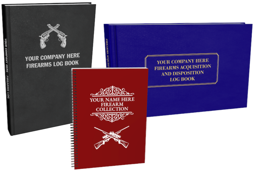 Three customizable firearms log books in different styles.