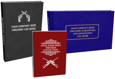Three customizable firearms log books in different styles.