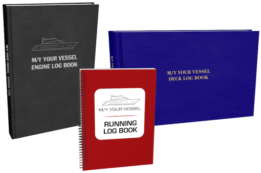 Three customizable yacht log books in different styles.