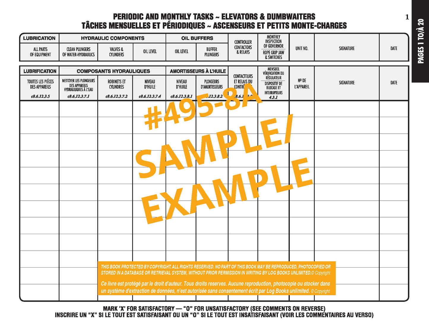 Elevating Devices Maintenance Log Book (Bi-lingual) #495-8A