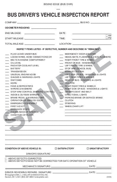 Bus Driver's Daily Log Book - Detailed DVIR #470 (9-L) Back Page