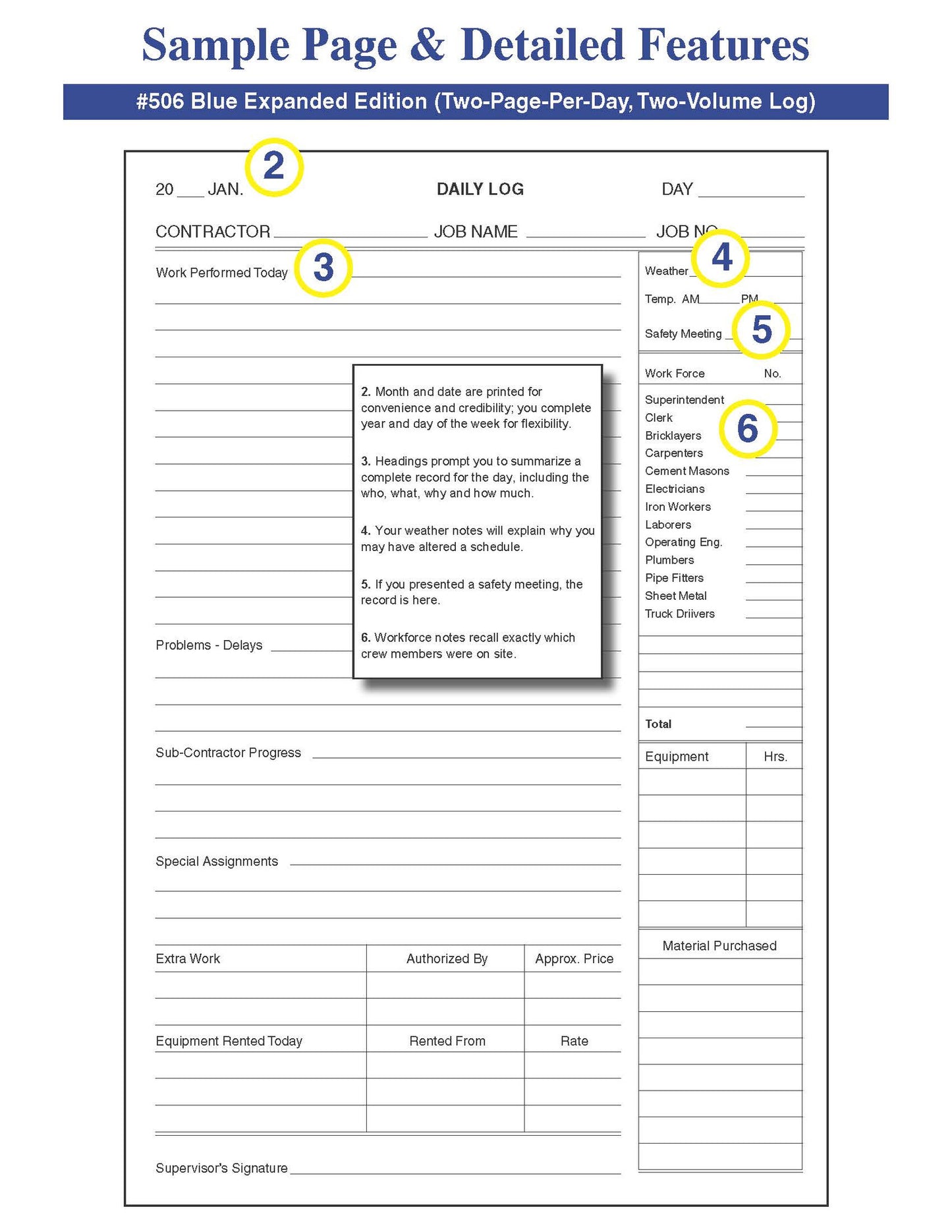 Construction & Maintenance (2 Volume Set) Daily Log Book #506 Left Page