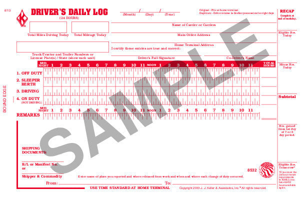 Driver's Daily Log Book (Detailed DVIR & Simplified Recap - Carbon) #8532(621-LD) Sample Page