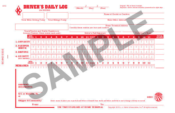 Driver's Daily Log Book (No DVIR or Recap - Carbon) #8533 (603-L) Sample Page
