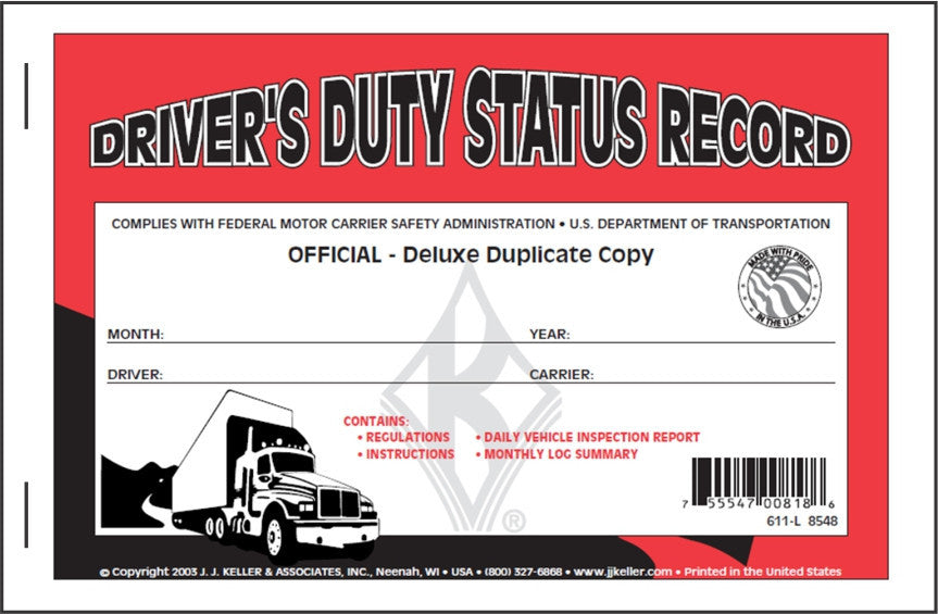 Driver's Duty Status Record Log Book - Simplified DVIR #8548 (611-L) Front Cover