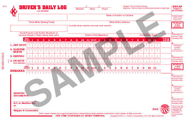 Driver's Duty Status Record Log Book - Simplified DVIR #8548 (611-L) Sample Page