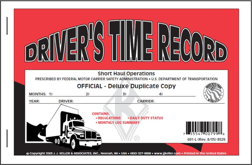 Driver's Exemption Log Book (No DVIR, Short-Haul Operations - Carbon) #8529 (691-L) Front Cover