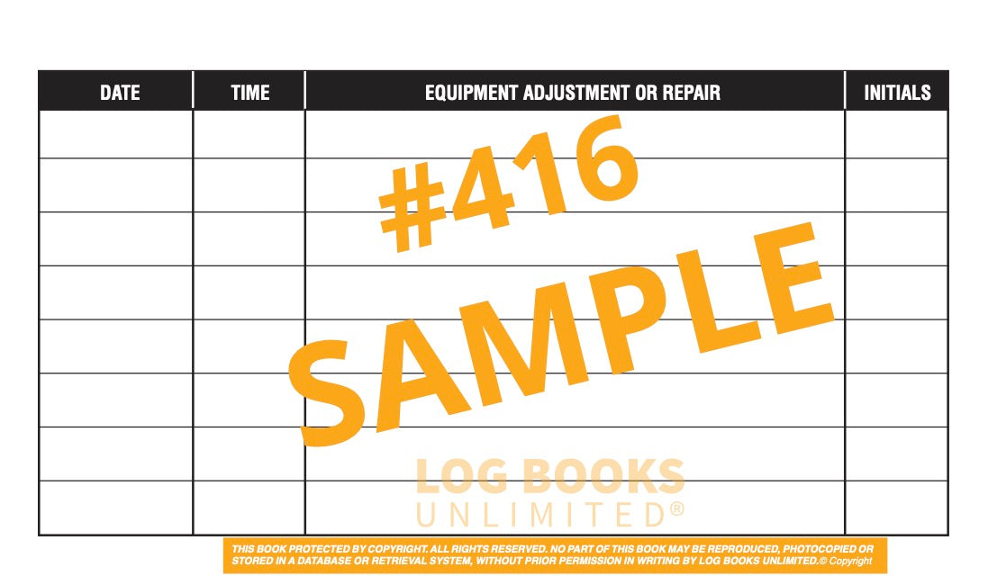Equipment Maintenance Log Book - Pocket Size #416 Sample Page