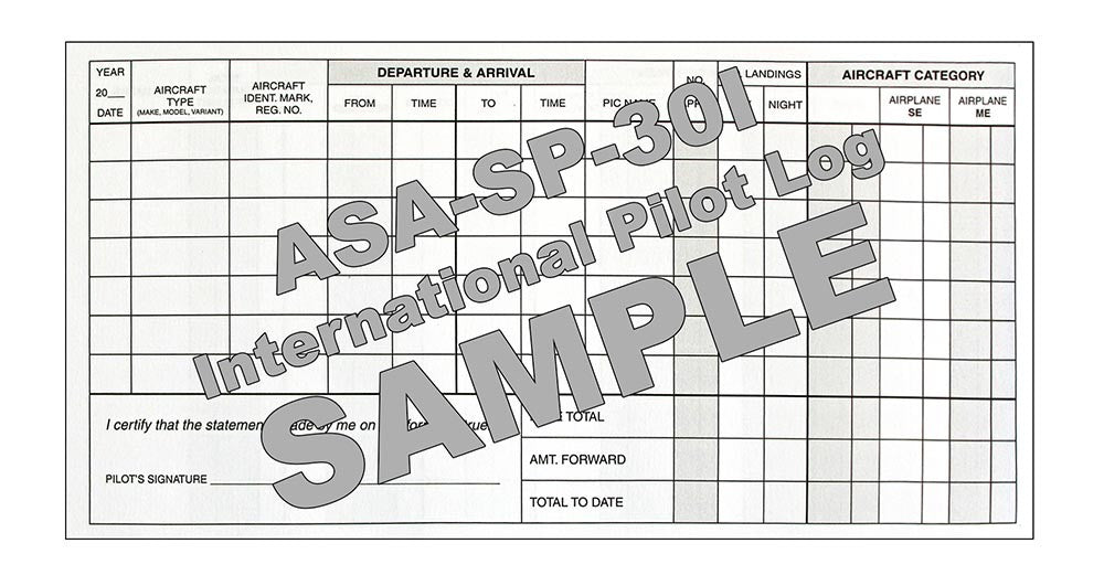 ASA International Pilot Log Front - Sample