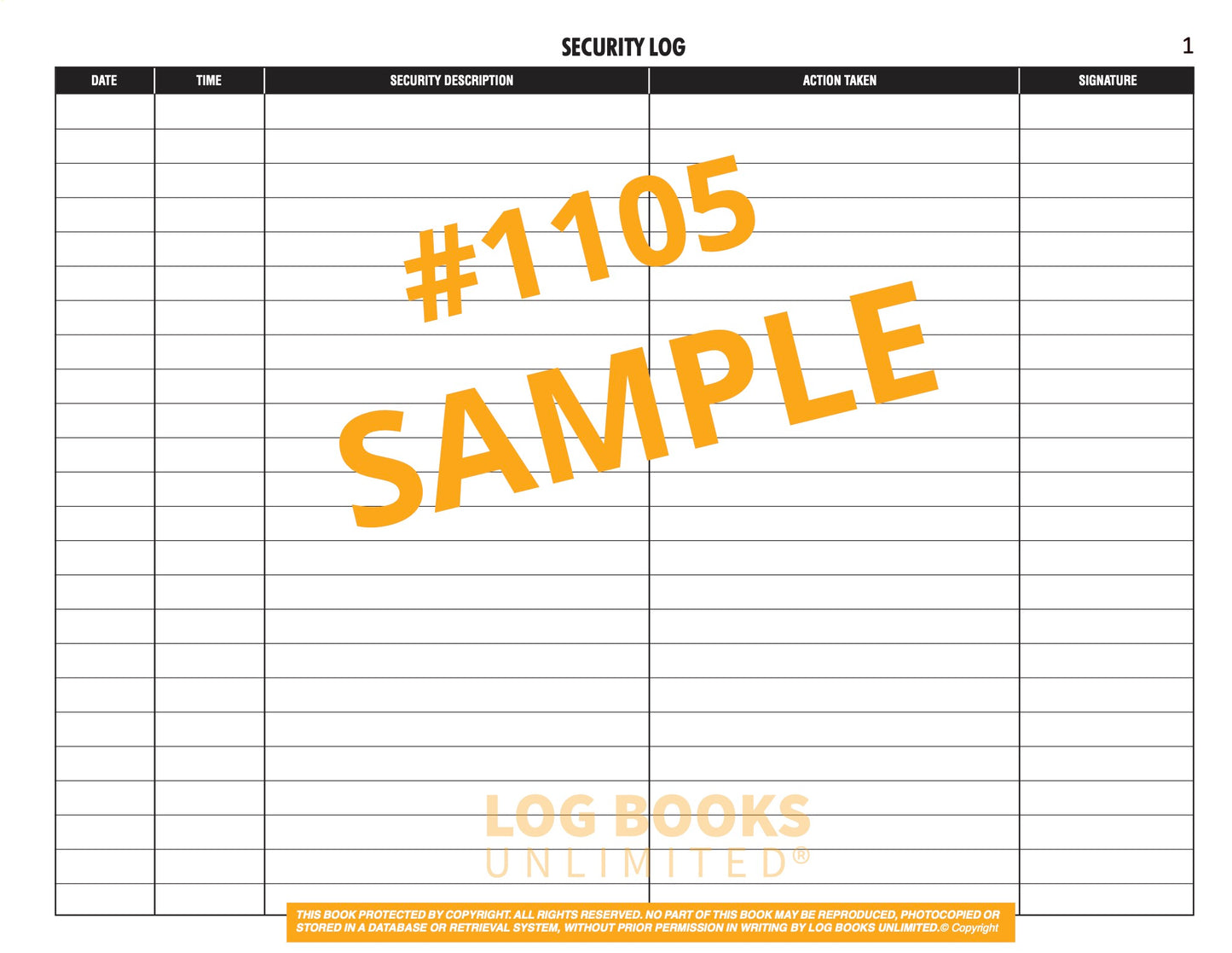 Security Log Book #1105 Sample Page