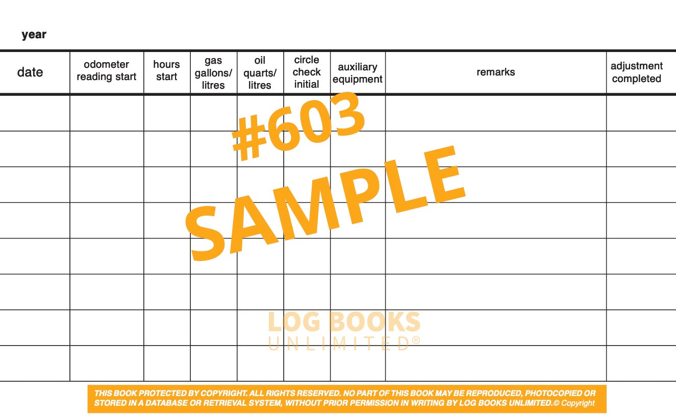 Vehicle Log Book #603 Sample Page