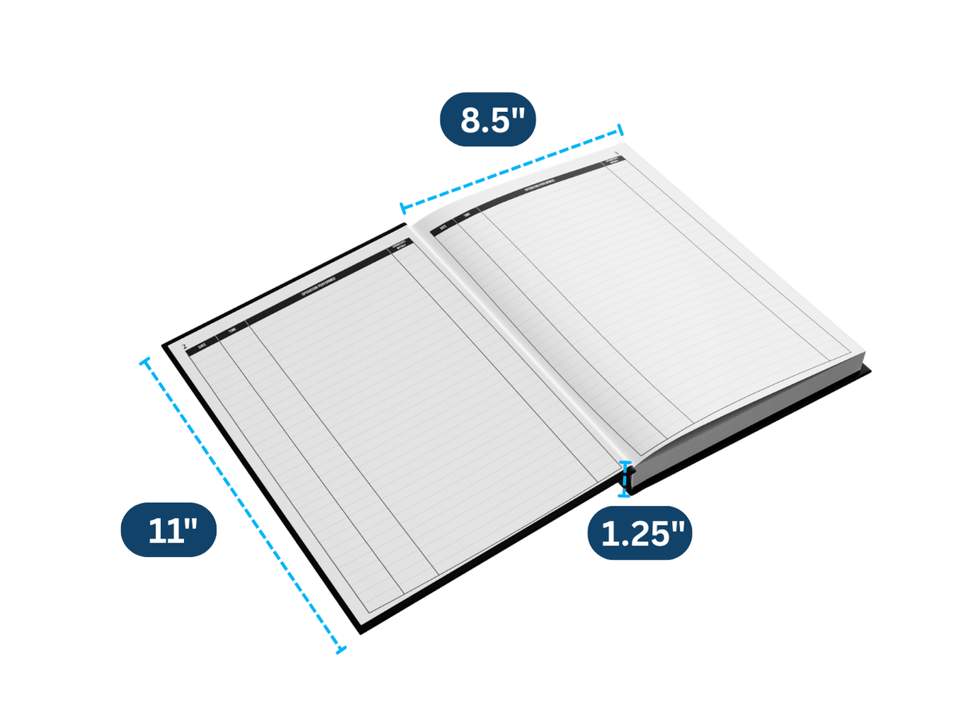 General Maintenance Log Book #102 Open with Measurements