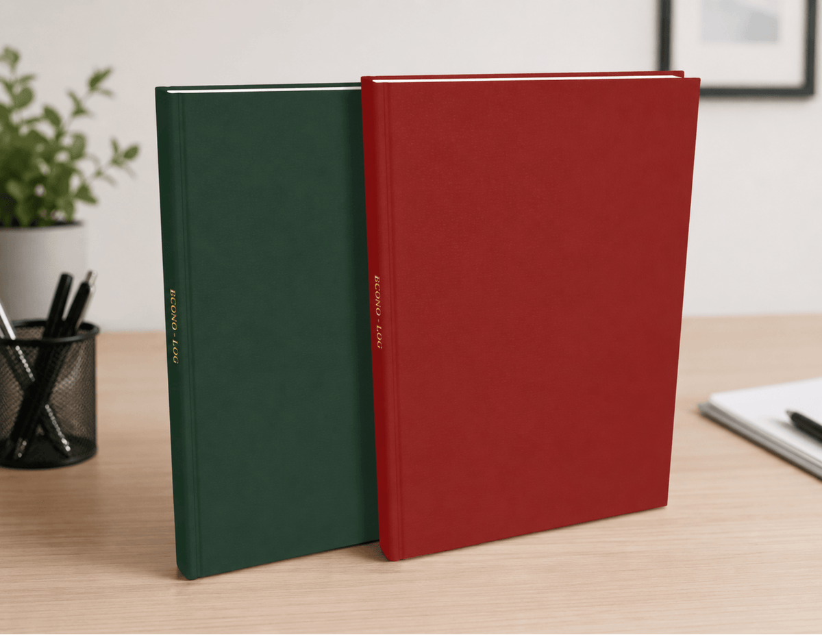 Custom Book - EconoLog - Front of Books showing on a desk