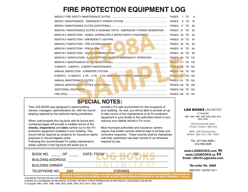 Sample Page from the #298A Log Book - Index