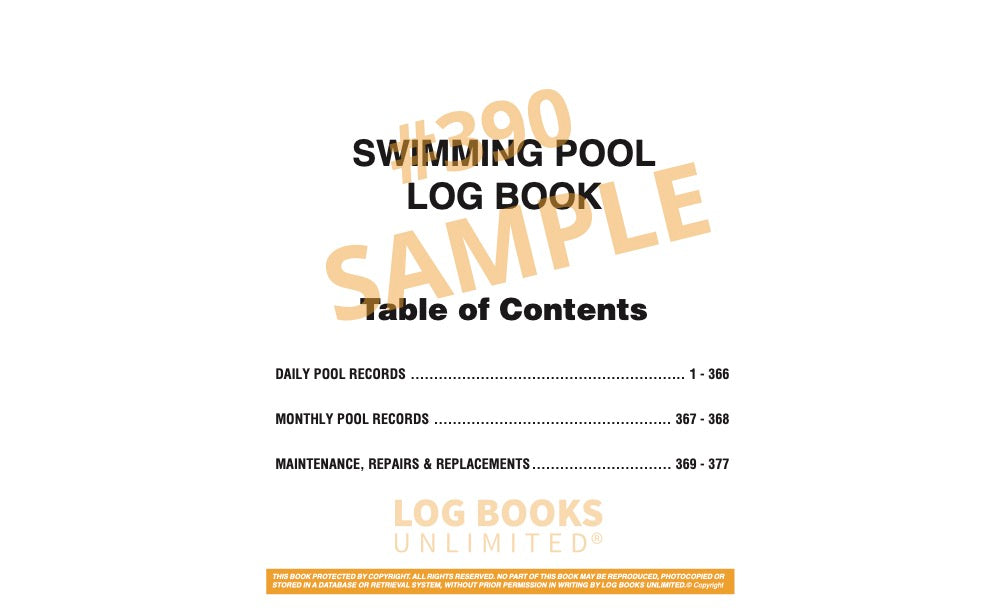 Swimming Pool Log Book #390 Sample Page 1