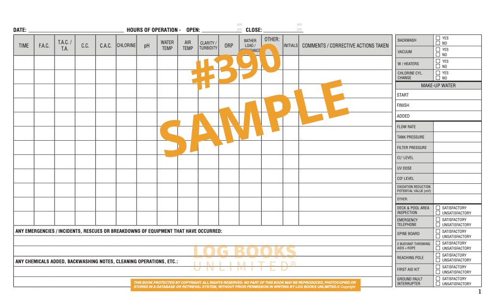Swimming Pool Log Book #390 Sample Page