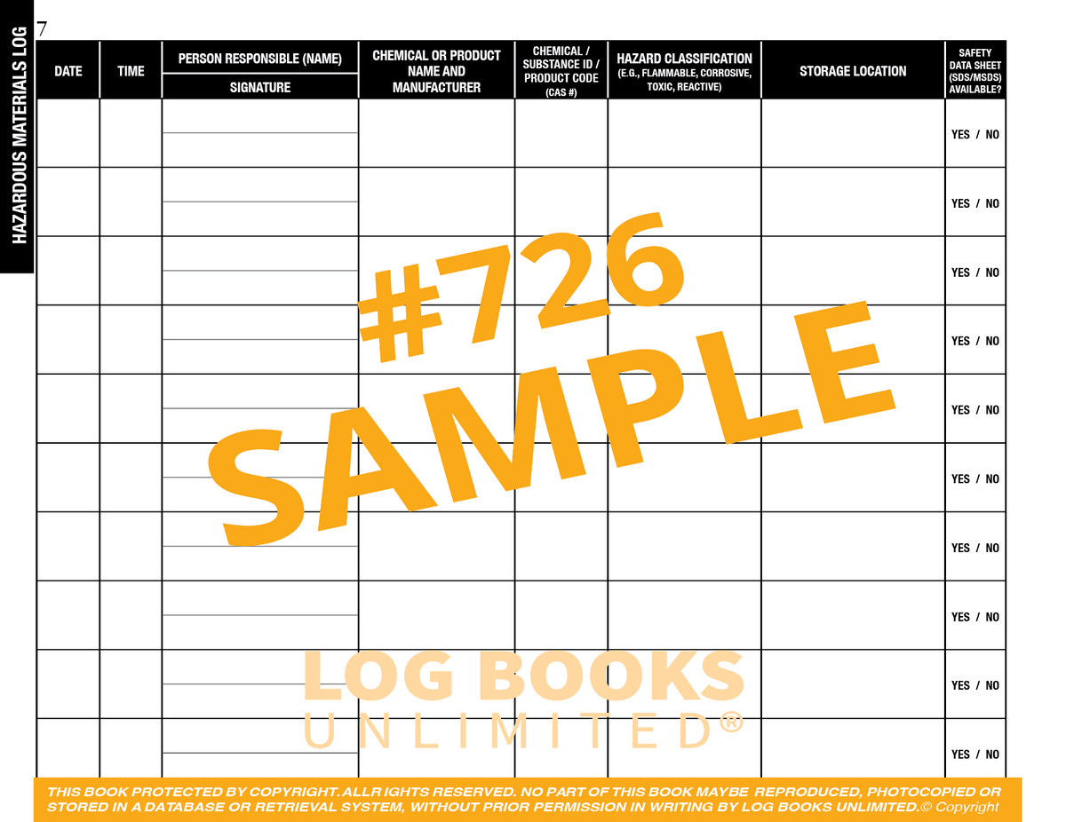 Hazardous Materials Log Book #726
