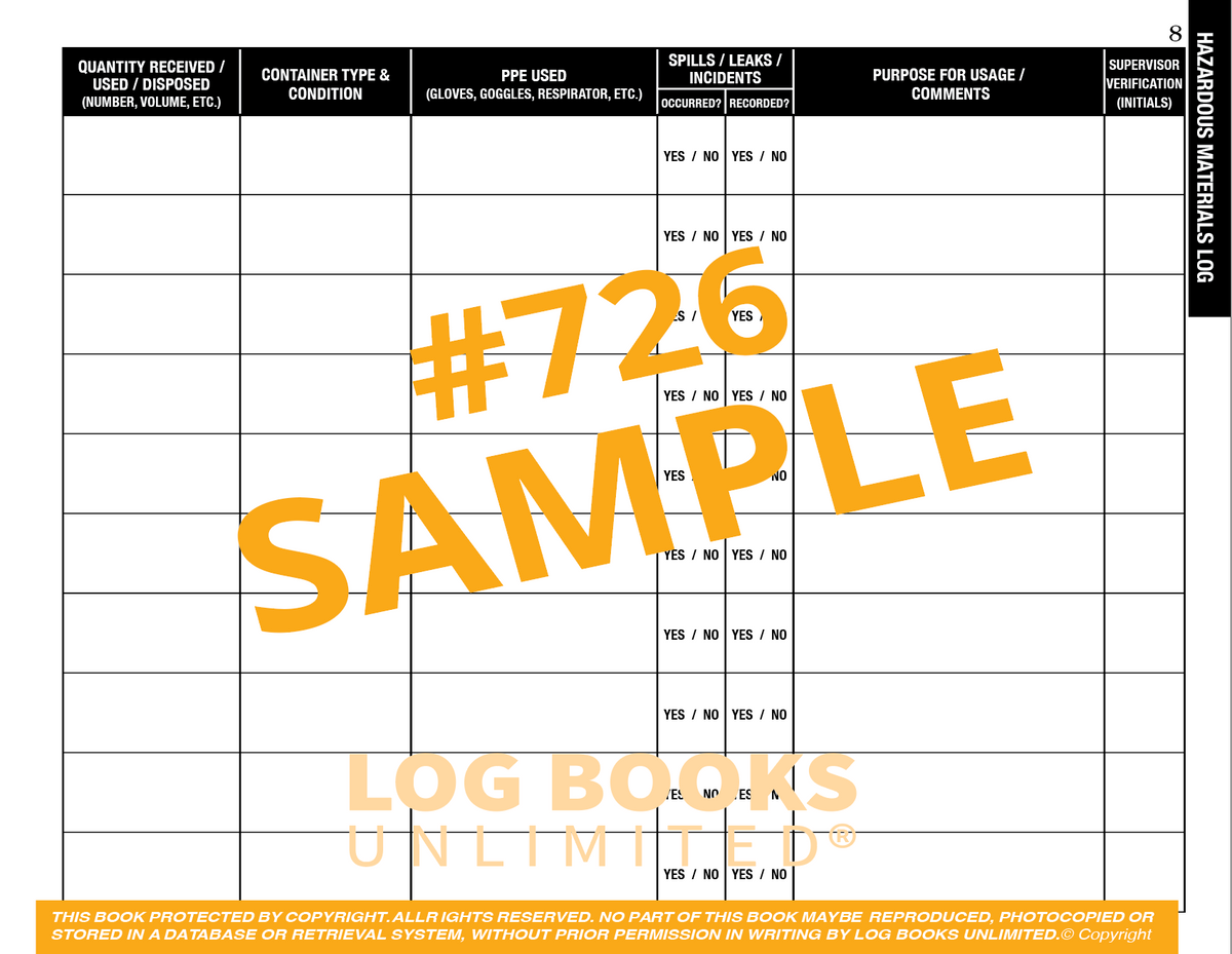 Hazardous Materials Log Book #726