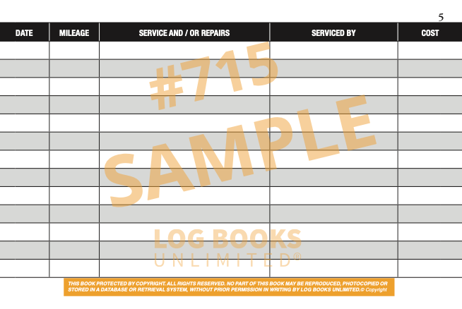 Auto Maintenance Log Book #715 Sample Page