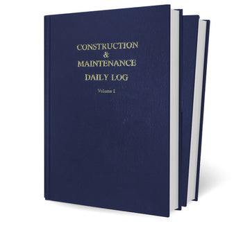 A blue standard sized construction log book.