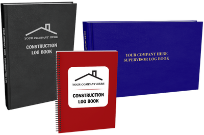 Three customizable construction log books in different styles. 