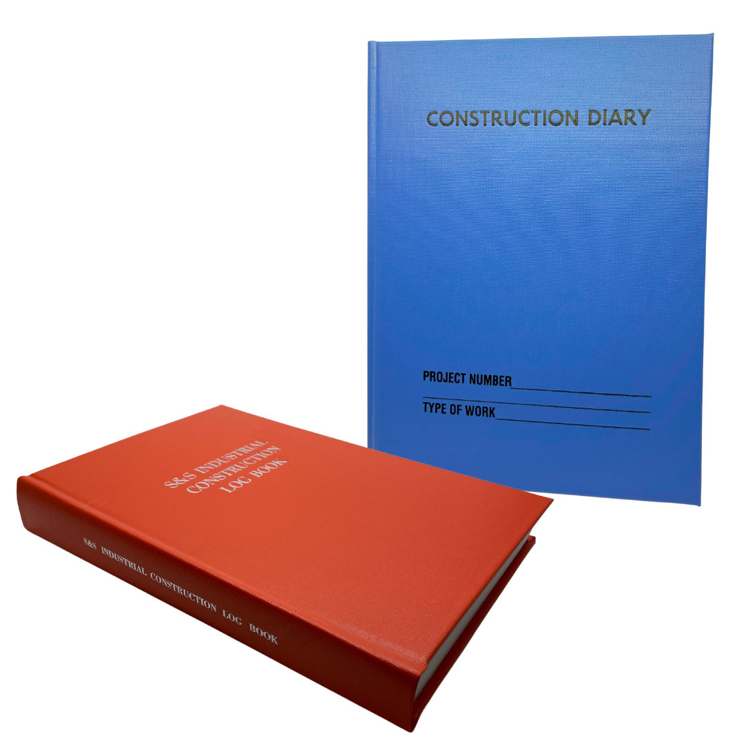 Two customizable construction log books in different styles. 
