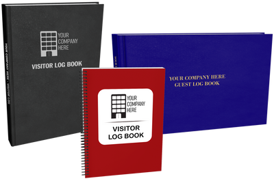 Three customizable visitor log books in different styles. 