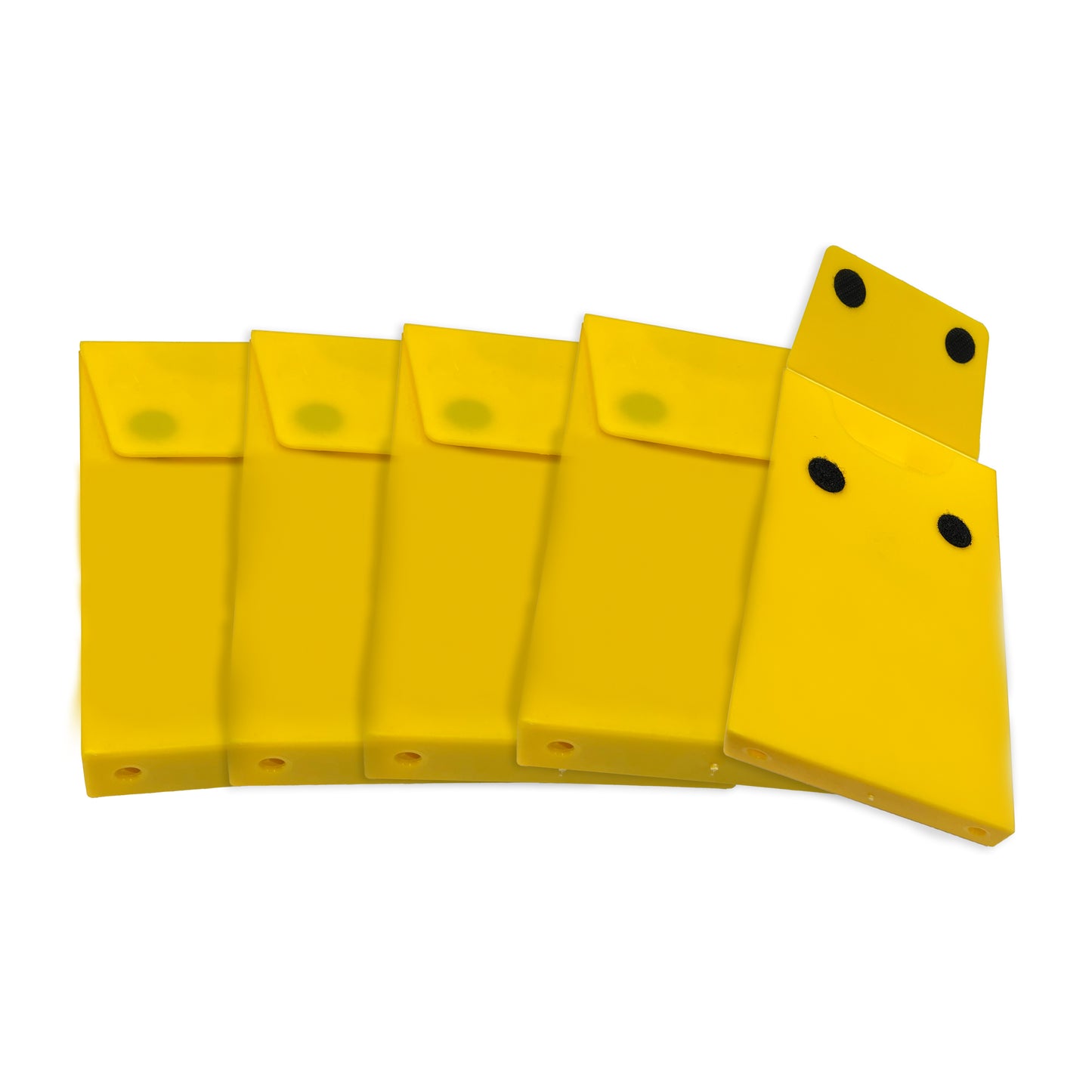 A set of yellow plastic caddies is displayed on a white background.