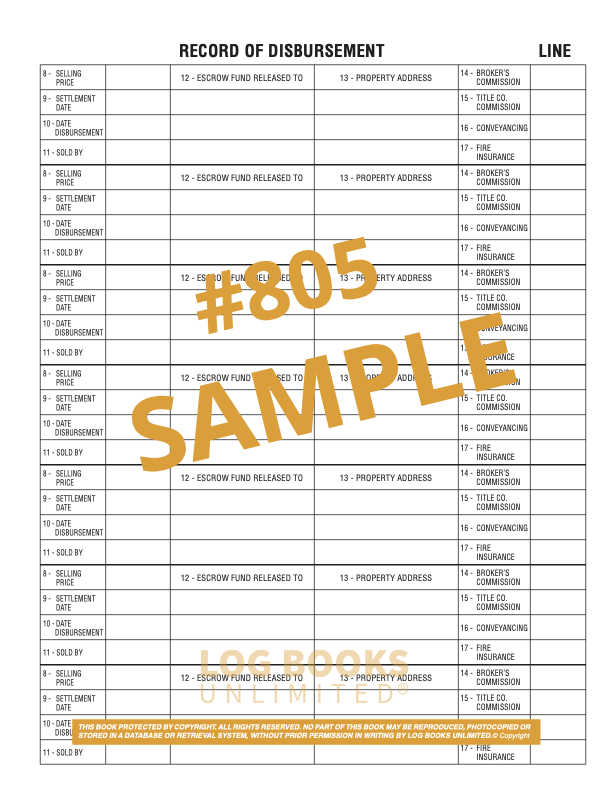 Escrow Record of Buyer and Seller Log Book #805 Sample Page 2