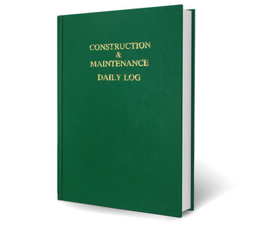 A green standard sized construction log book.