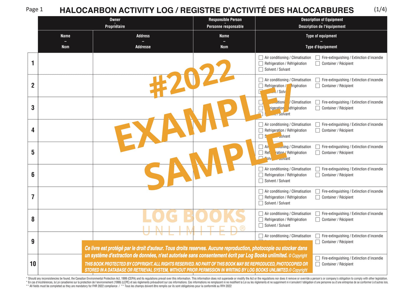 an example of halocarbon activity log book