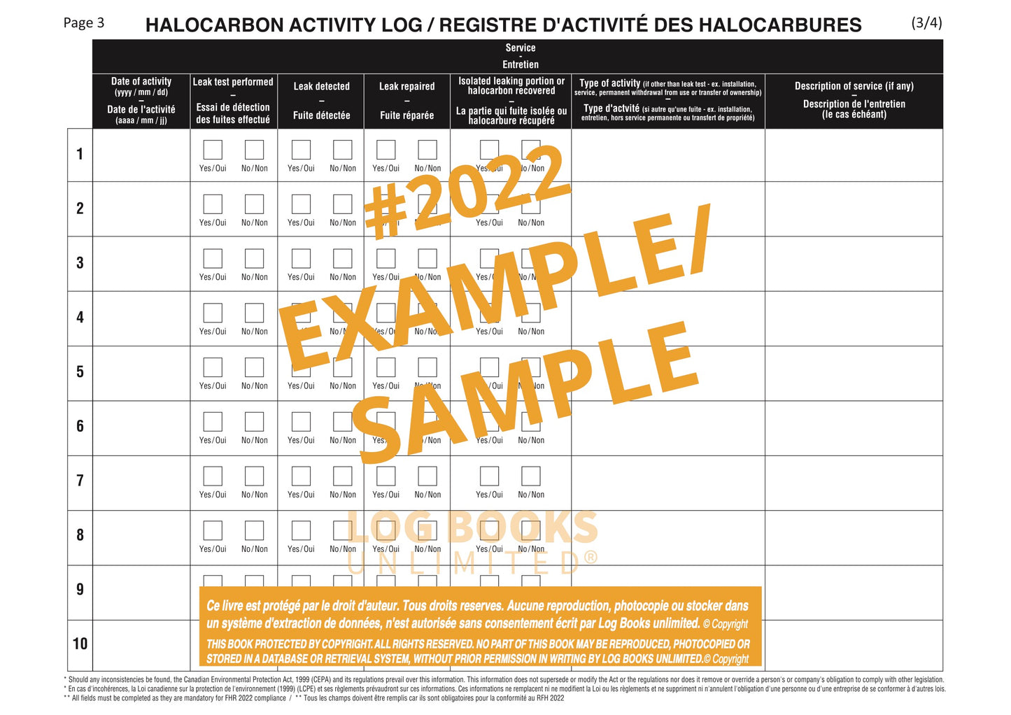 an example of halocarbon activity log book