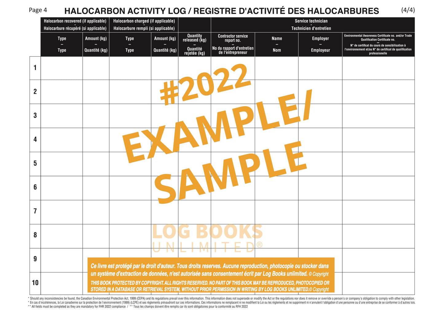 an example of halocarbon activity log book