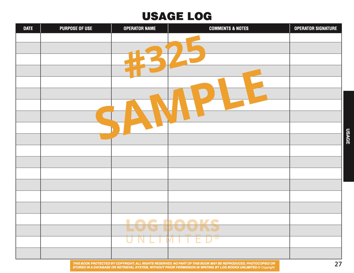 A sample page of the Usage Log.