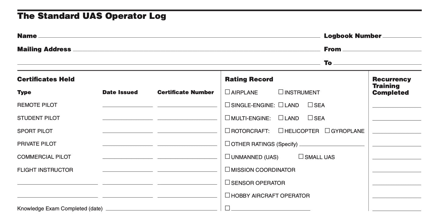 Uas Form UAS Operator Log SP-UAS-1 | Drone Log Book – Log Books Unlimited