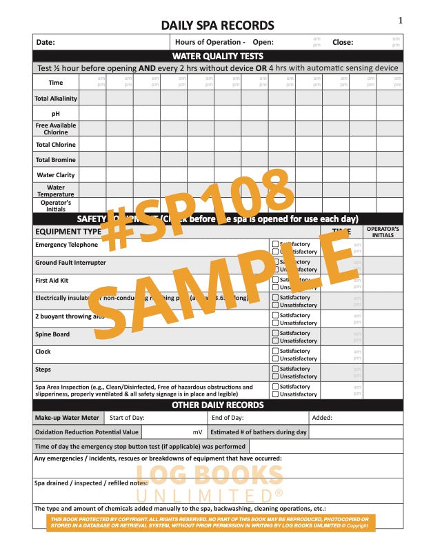 Spa (Hot Tub) Log Book #SP108