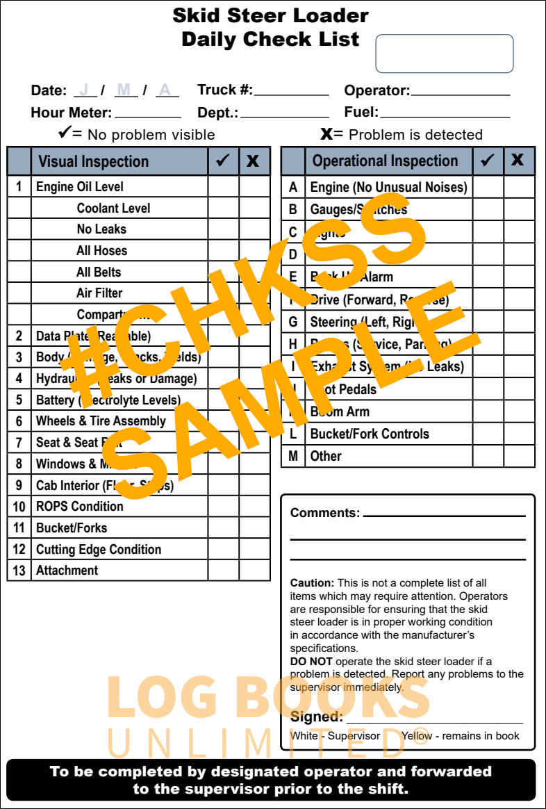Skid Steer Loader Checklist + Plastic Caddy # SCADD(SS) – Log Books ...