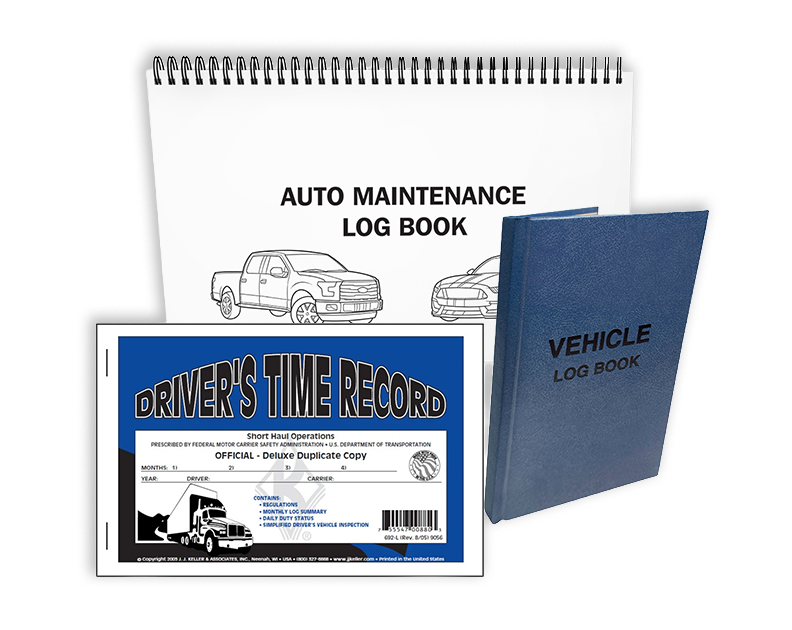 vehicle log books with white and blue covers