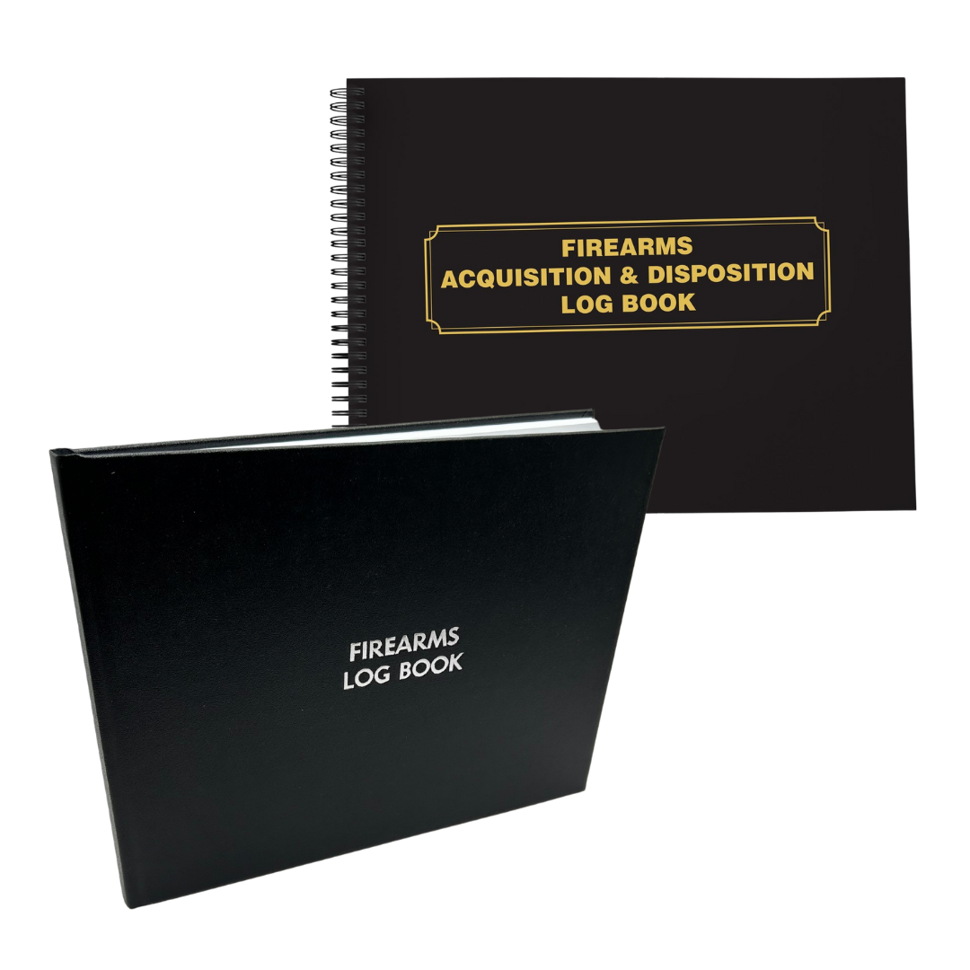 Two customizable firearms log books in different styles. 

