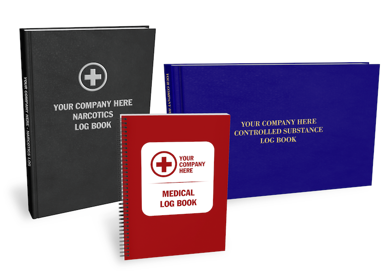 Three customizable medical log books in different styles. 
